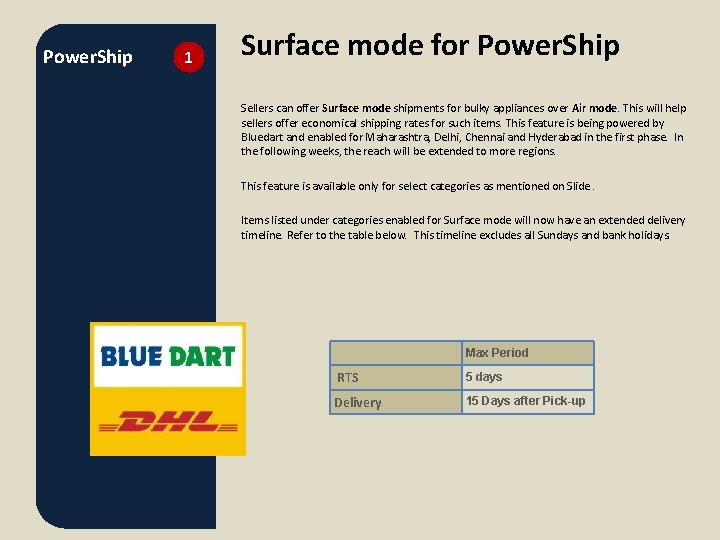 Power. Ship 1 Surface mode for Power. Ship Sellers can offer Surface mode shipments