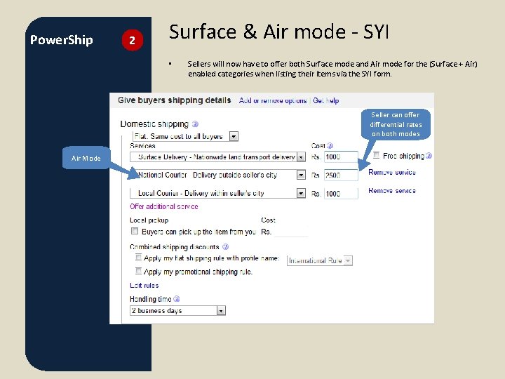 Power. Ship 2 Surface & Air mode - SYI • Sellers will now have
