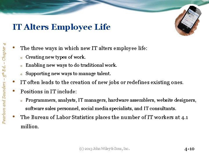 Pearlson and Saunders – 5 th Ed. – Chapter 4 IT Alters Employee Life