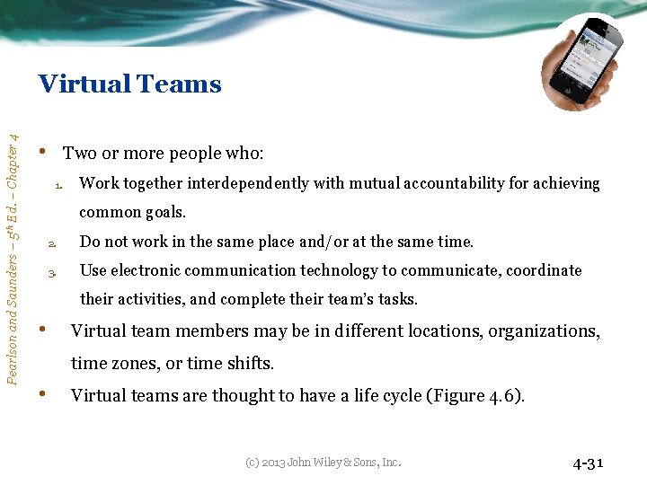 Pearlson and Saunders – 5 th Ed. – Chapter 4 Virtual Teams • Two