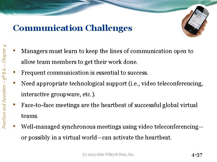 Pearlson and Saunders – 5 th Ed. – Chapter 4 Communication Challenges • Managers