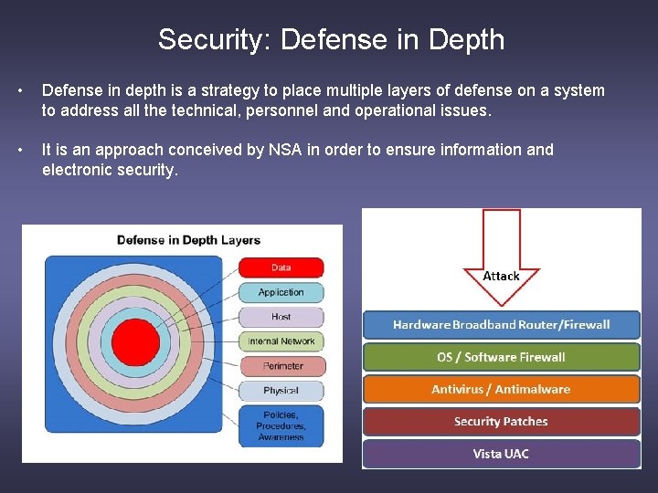 Security: Defense in Depth • Defense in depth is a strategy to place multiple