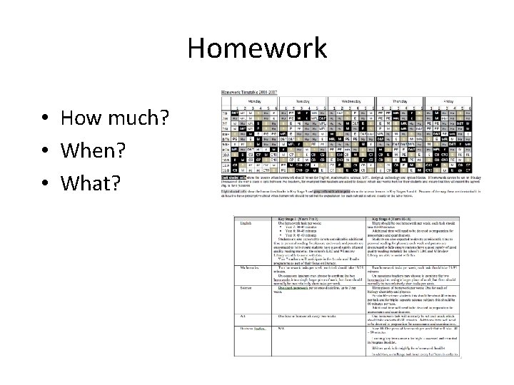 Homework • How much? • When? • What? 