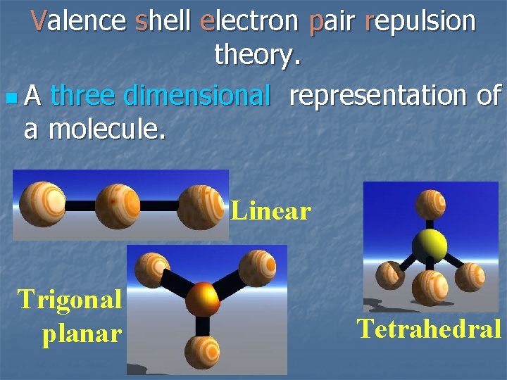 Valence shell electron pair repulsion theory. n A three dimensional representation of a molecule.