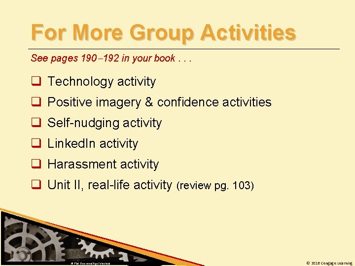 For More Group Activities See pages 190 192 in your book. . . q