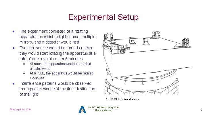 Experimental Setup ● ● The experiment consisted of a rotating apparatus on which a