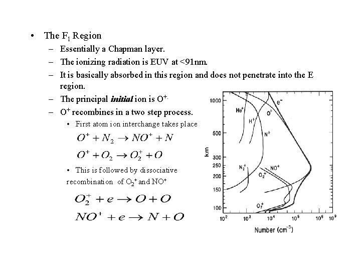  • The F 1 Region – Essentially a Chapman layer. – The ionizing