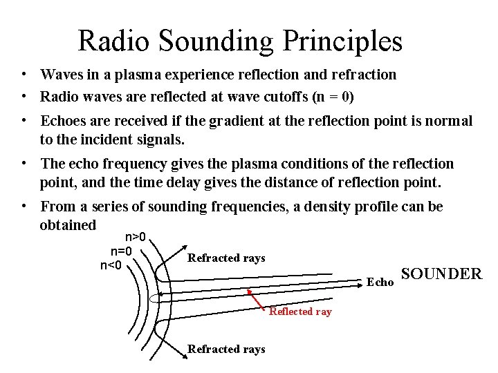 Radio Sounding Principles • Waves in a plasma experience reflection and refraction • Radio