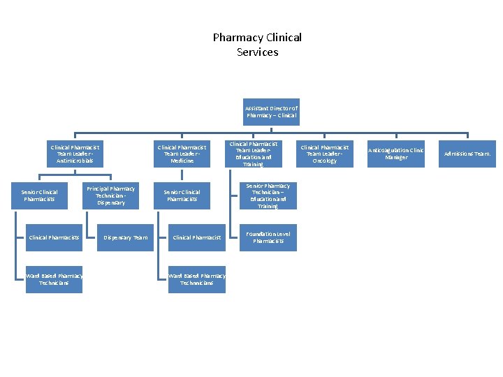 Pharmacy Clinical Services Assistant Director of Pharmacy – Clinical Pharmacist Team Leader Antimicrobials Senior
