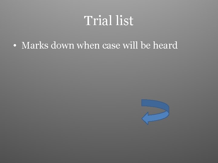 Trial list • Marks down when case will be heard 