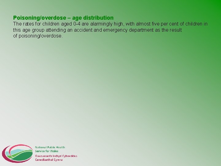 Poisoning/overdose – age distribution The rates for children aged 0 -4 are alarmingly high,