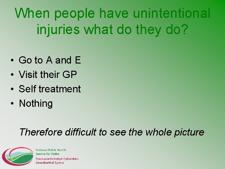 When people have unintentional injuries what do they do? • • Go to A