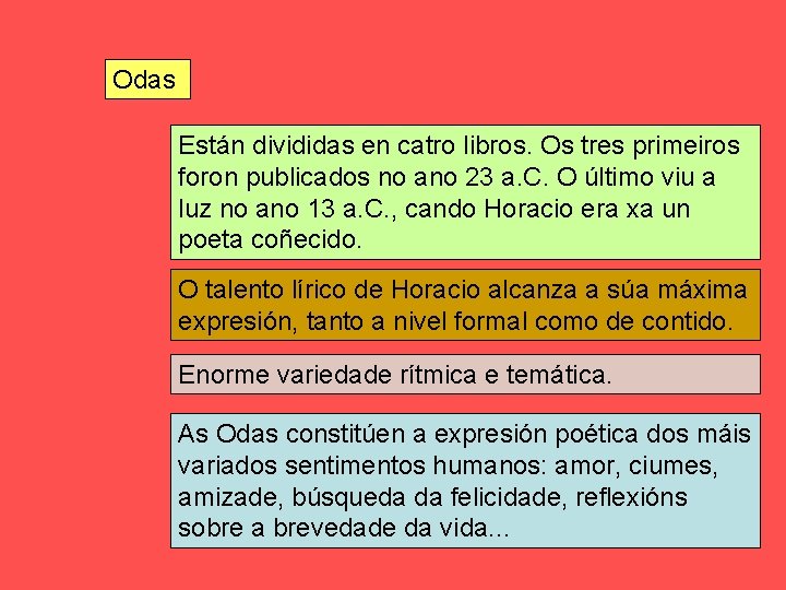 Odas Están divididas en catro libros. Os tres primeiros foron publicados no ano 23