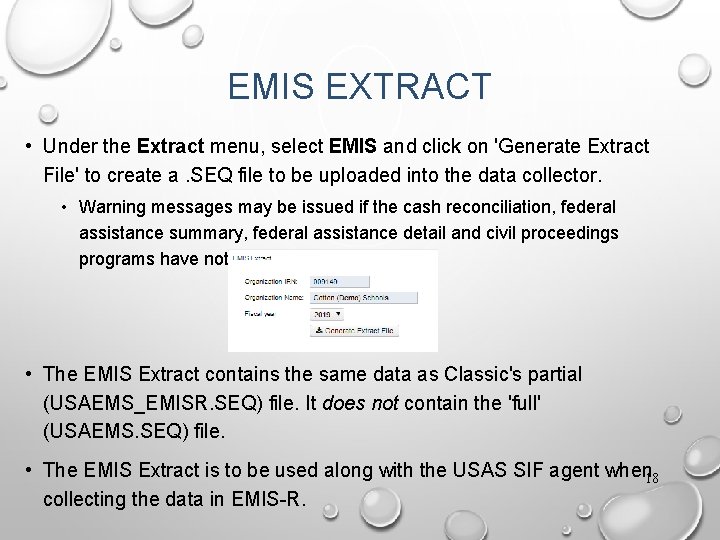 EMIS EXTRACT • Under the Extract menu, select EMIS and click on 'Generate Extract