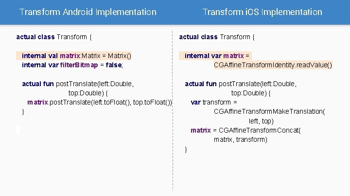 Transform Android Implementation actual class Transform { Transform i. OS Implementation actual class Transform