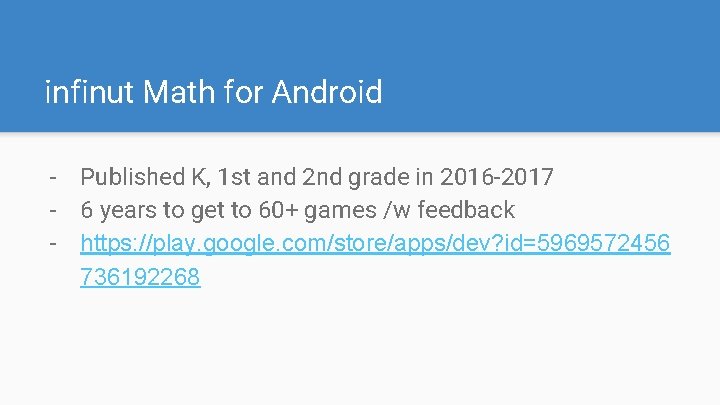 infinut Math for Android - Published K, 1 st and 2 nd grade in