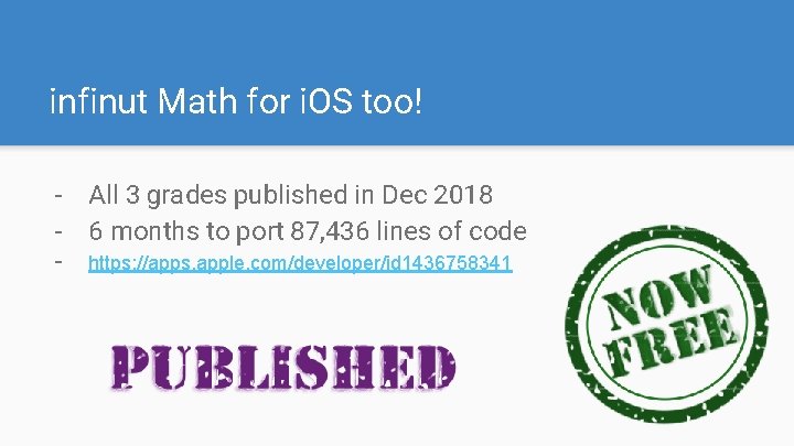 infinut Math for i. OS too! - All 3 grades published in Dec 2018