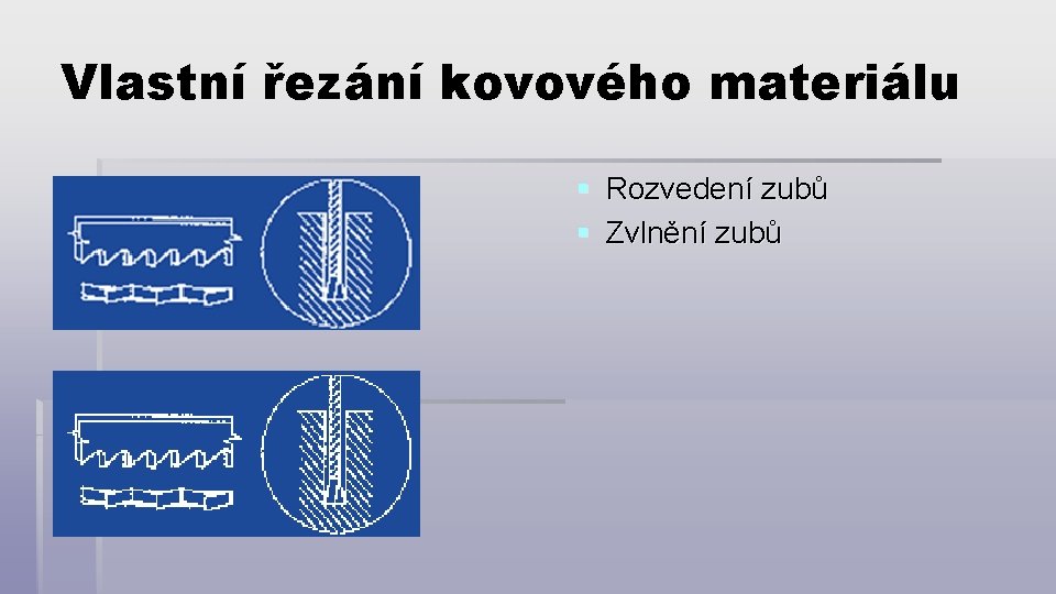 Vlastní řezání kovového materiálu § Rozvedení zubů § Zvlnění zubů 