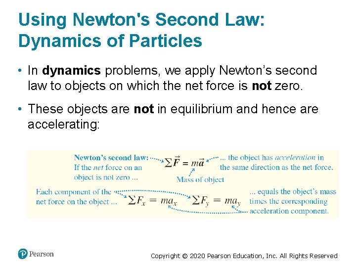 Using Newton's Second Law: Dynamics of Particles • In dynamics problems, we apply Newton’s