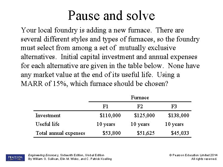 Pause and solve Your local foundry is adding a new furnace. There are several