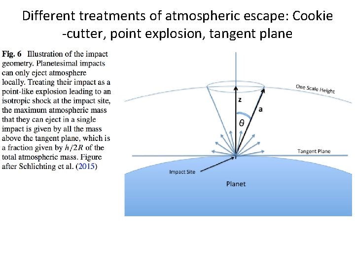Different treatments of atmospheric escape: Cookie -cutter, point explosion, tangent plane 