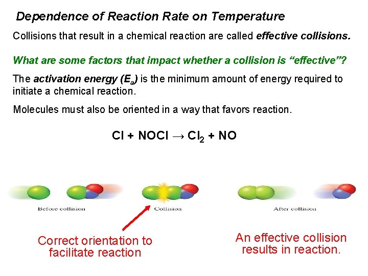 Dependence of Reaction Rate on Temperature Collisions that result in a chemical reaction are