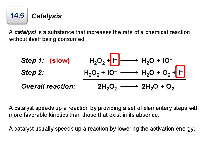 14. 6 Catalysis A catalyst is a substance that increases the rate of a
