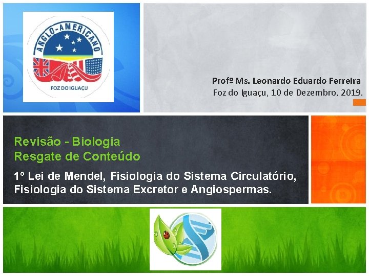Profº Ms. Leonardo Eduardo Ferreira Foz do Iguaçu, 10 de Dezembro, 2019. Revisão -