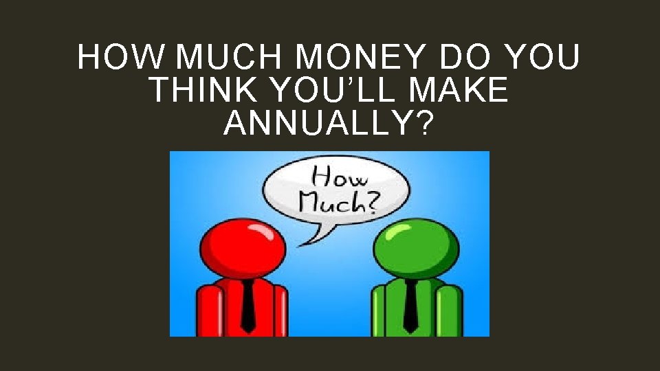 HOW MUCH MONEY DO YOU THINK YOU’LL MAKE ANNUALLY? 