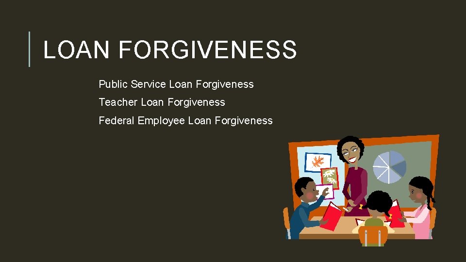 LOAN FORGIVENESS Public Service Loan Forgiveness Teacher Loan Forgiveness Federal Employee Loan Forgiveness 