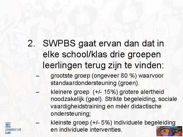 2. SWPBS gaat ervan dat in elke school/klas drie groepen leerlingen terug zijn te