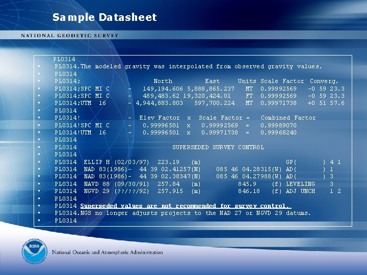 Sample Datasheet • • • • • • PL 0314. The modeled gravity was