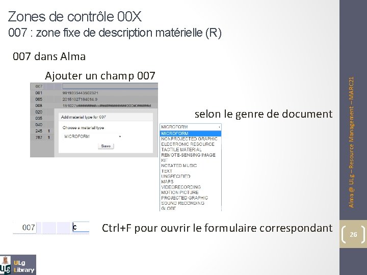 Zones de contrôle 00 X 007 : zone fixe de description matérielle (R) Ajouter