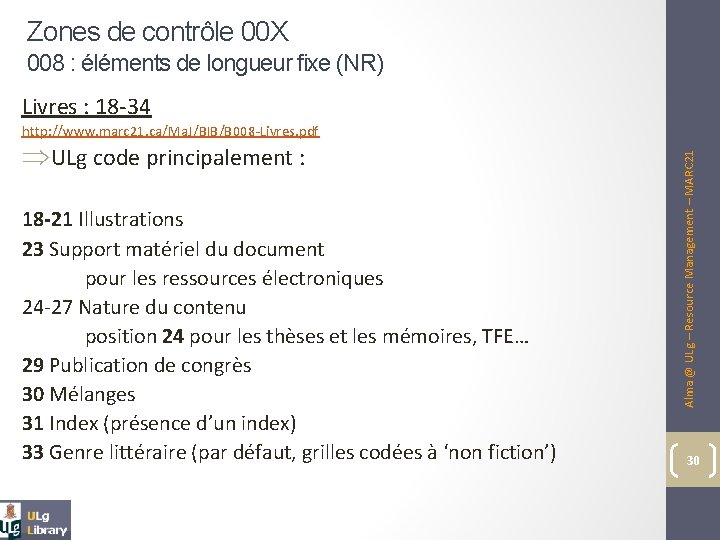 Zones de contrôle 00 X 008 : éléments de longueur fixe (NR) Livres :