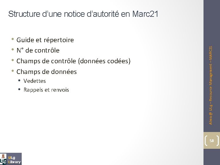  • Guide et répertoire • N° de contrôle • Champs de contrôle (données