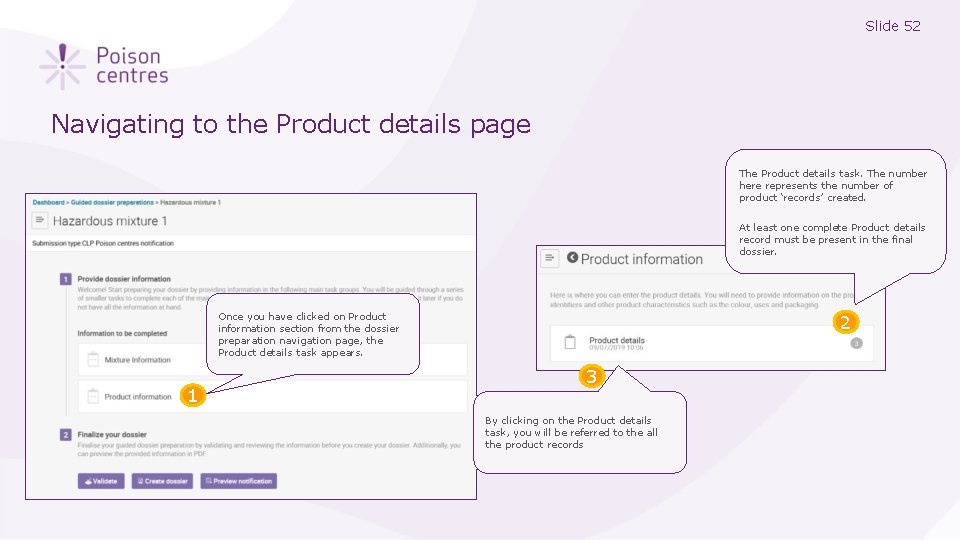 Slide 52 Navigating to the Product details page The Product details task. The number