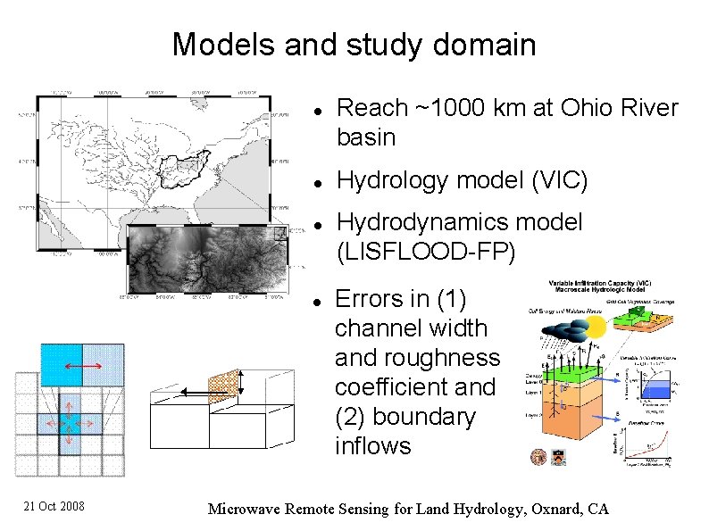 Models and study domain 21 Oct 2008 Reach ~1000 km at Ohio River basin