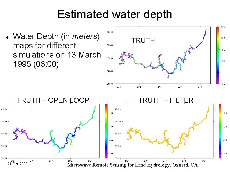 Estimated water depth Water Depth (in meters) maps for different simulations on 13 March