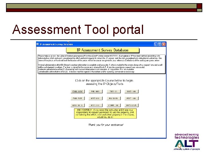 Assessment Tool portal 