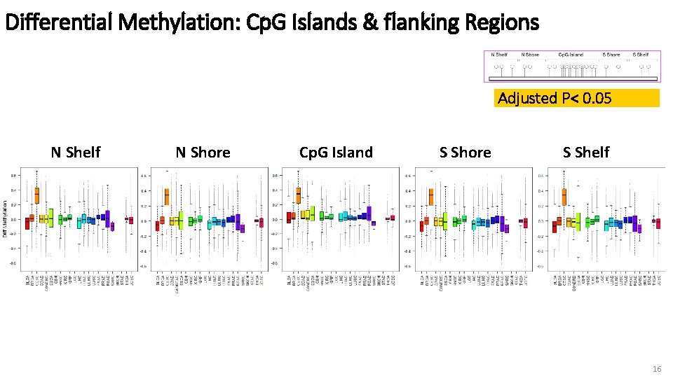 Differential Methylation: Cp. G Islands & flanking Regions Adjusted P< 0. 05 N Shelf