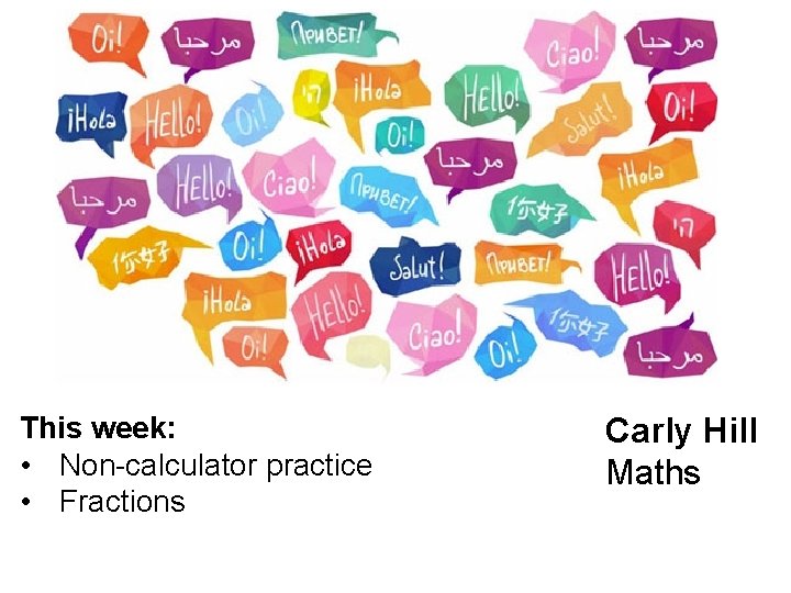 This week: • Non-calculator practice • Fractions Carly Hill Maths 