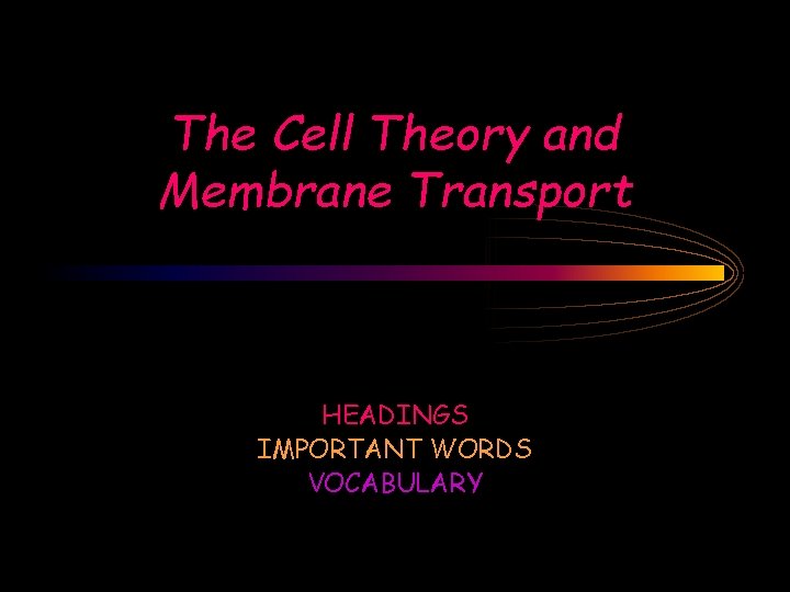 The Cell Theory and Membrane Transport HEADINGS IMPORTANT WORDS VOCABULARY 