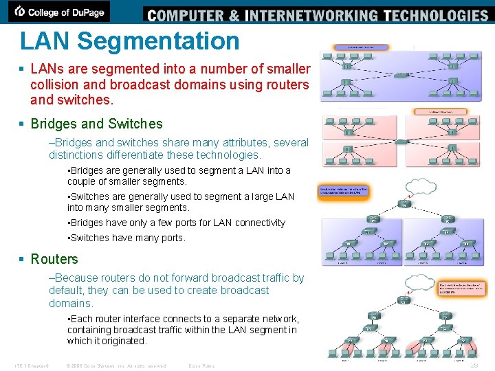 LAN Segmentation § LANs are segmented into a number of smaller collision and broadcast