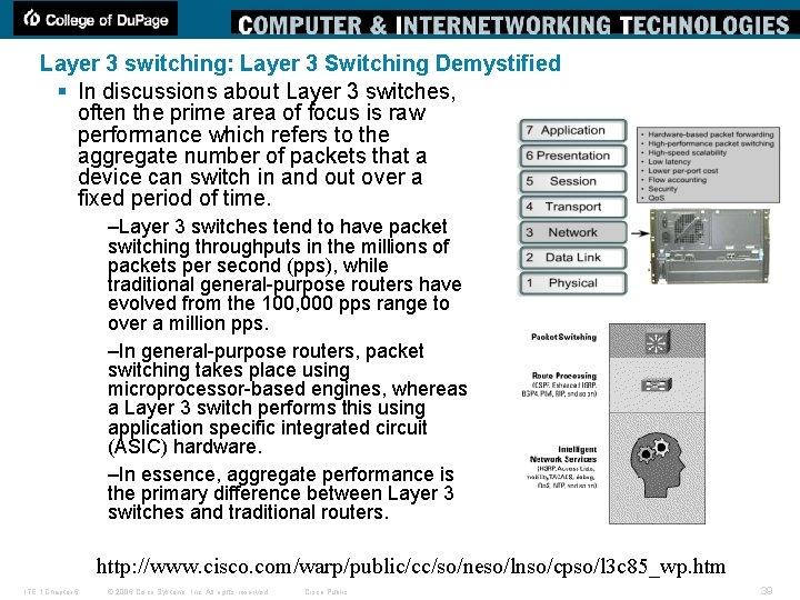 Layer 3 switching: Layer 3 Switching Demystified § In discussions about Layer 3 switches,