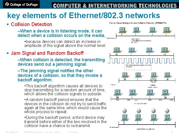 key elements of Ethernet/802. 3 networks § Collision Detection –When a device is in