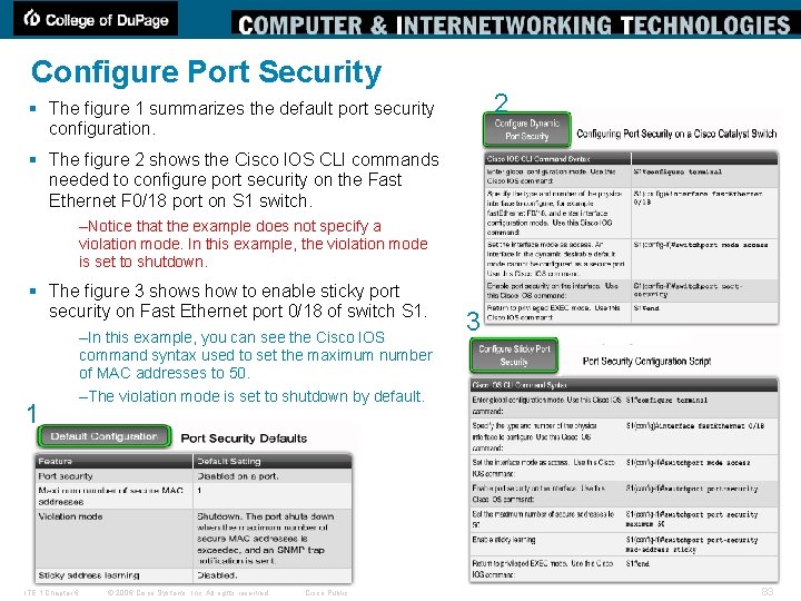 Configure Port Security 2 § The figure 1 summarizes the default port security configuration.