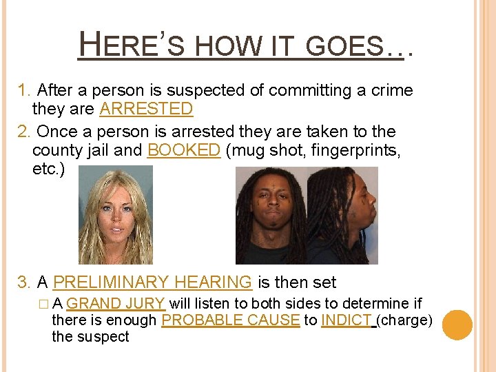 HERE’S HOW IT GOES… 1. After a person is suspected of committing a crime