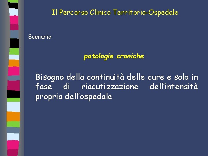 Il Percorso Clinico Territorio-Ospedale Scenario patologie croniche Bisogno della continuità delle cure e solo