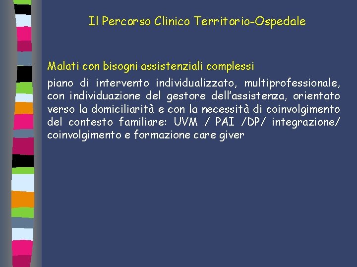 Il Percorso Clinico Territorio-Ospedale Malati con bisogni assistenziali complessi piano di intervento individualizzato, multiprofessionale,