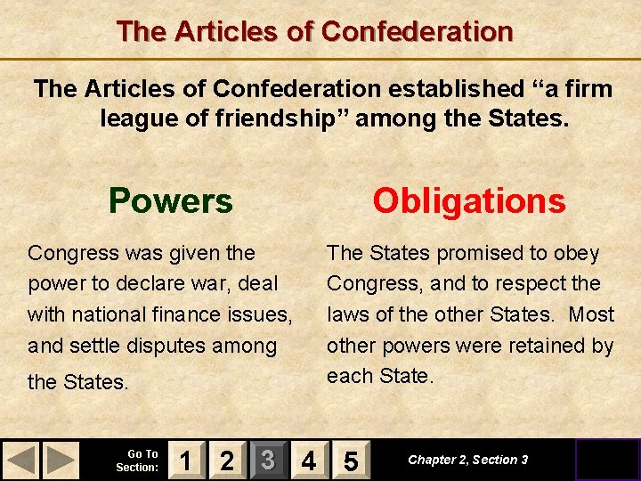 The Articles of Confederation established “a firm league of friendship” among the States. Powers